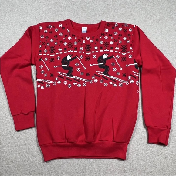 Tops - Vintage Red Santa Claus Skiing Sweatshirt Adult Sz.M Ugly Christmas Holiday